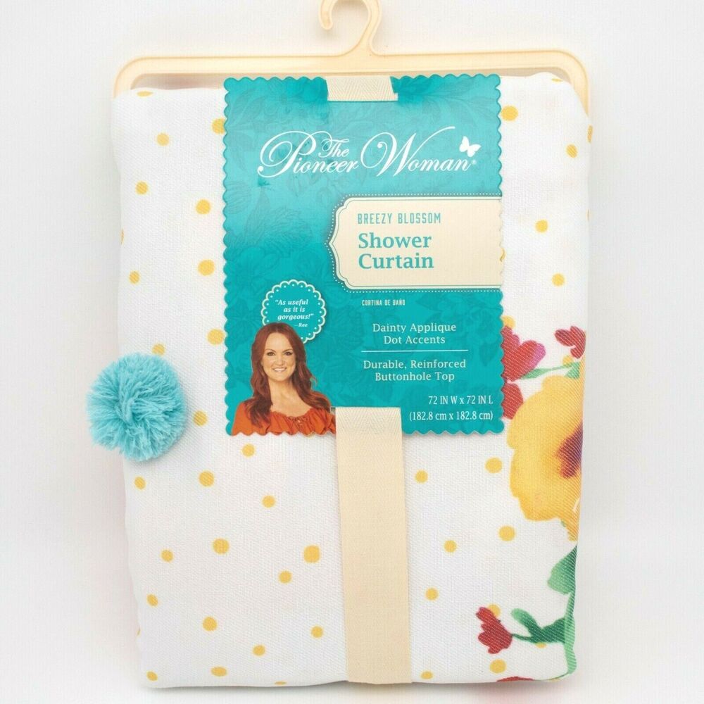 The Pioneer Woman Breezy Blossom Floral Shower‎ Curtain Dot Accents